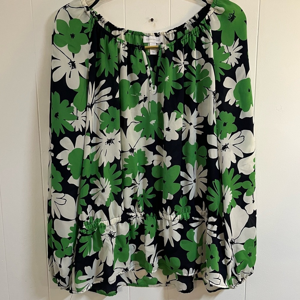 Black and green floral blouse spring summer